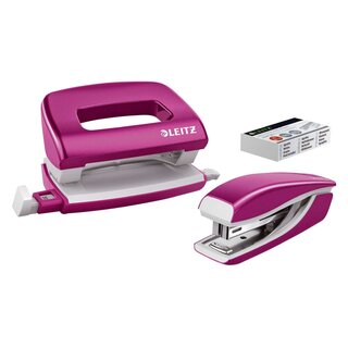 Leitz 5561 Set Mini Locher Heftgerät NeXXt WOW - pink metallic