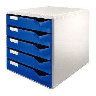 Leitz 5280 Schubladenset Post-Set - A4/C4, 5 halboffene Schubladen, lichtgrau/blau