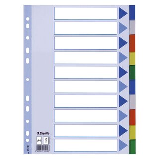 Esselte Register - blanko, A4, PP, 10-teilig + Deckblatt, farbig