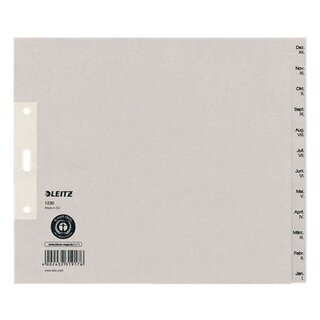 Leitz 1230 Monatsregister - Dez-Jan, Papier, A4 Überbreite, 20 cm hoch, 12 Blatt, grau
