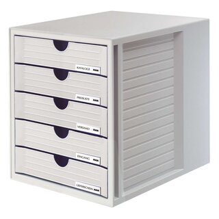 HAN Schubladenbox SYSTEMBOX - A4/C4, 5 geschlossene Schubladen, lichtgrau