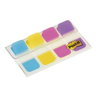 Haftstreifen Post-it® Index STRONG im Etui - 16x38mm, türkis, gelb, pink, lila, 4 x 10 Stück