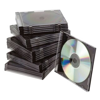 Q-Connect CD-Boxen Standard - Slim Line für 1 CD/DVD, transparent/schwarz, Packung mit 25 Stück