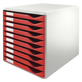 Leitz 5281 Schubladenset Formular-Set - A4/C4, 10 geschlossene Schubladen, lichtgrau/rot