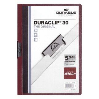 Durable Klemm-Mappe DURACLIP® 30, DIN A4, aubergine/dunkelrot