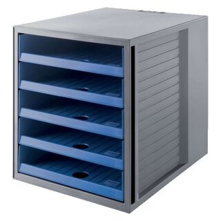 HAN Schubladenbox SCHRANK-SET KARMA - A4/C4, 5 offene Schubladen, grau-öko-blau