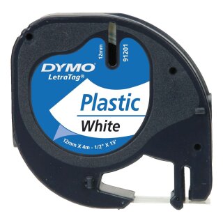 Dymo® Schriftbandkassetten Kunststoff laminiert - 12 mm x 4 m, schwarz auf weiß, Blister