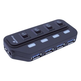 MediaRange USB 3.0 Hub 1:4 mit seperaten Ein-/Aus-Schaltern und Netzteil
