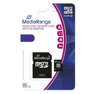 MediaRange Micro SDHC Speicherkarte 4GB Klasse 10 mit SD-Karten Adapter