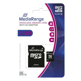 MediaRange Micro SDHC Speicherkarte 32GB Klasse 10 mit SD-Karten Adapter