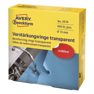 Avery Zweckform® 3510 Verstärkungsringe, Ø 13 mm, 500 Stück/500 Etiketten, transparent