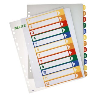 Leitz 1294 Zahlenregister - PP, blanko, bedruckbar, A4 Überbreite, 12 Blatt, farbig