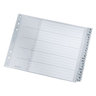 Leitz 1262 Register - A - Z, PP, A4 Überbreite, 18 cm hoch, 20 Blatt, grau