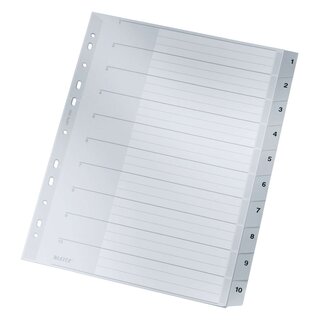 Leitz 1280 Zahlenregister - 1-10, PP, A4 Überbreite, 10 Blatt, grau