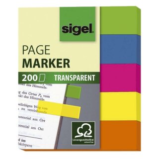 Sigel® Haftmarker Folie - 50 x 12 mm, 5 Farben, 200 Streifen