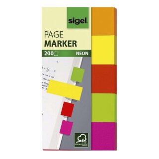 Sigel® Haftmarker Neon - 50 x 20 mm, 5 Farben, 200 Streifen
