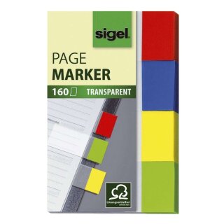 Sigel® Haftmarker Transparent - 50 x 20 mm, 4 Farben, 160 Streifen grün, gelb, blau, rot HN670