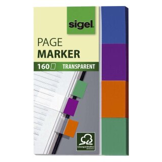 Sigel® Haftmarker Transparent - 50 x 20 mm, 4 Farben, 160 Streifen mint, orange, violett, türkis HN671