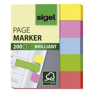 Sigel® Haftmarker Brillant - 50 x 12 mm, 5 Farben, 200 Streifen