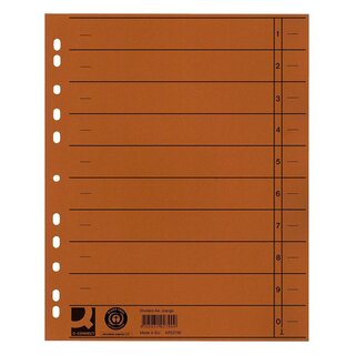 Q-Connect Trennblätter durchgefärbt - A4 Überbreite, orange, 100 Stück