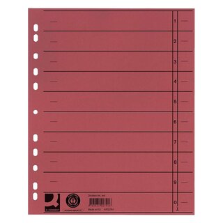 Q-Connect Trennblätter durchgefärbt - A4 Überbreite, rot, 100 Stück