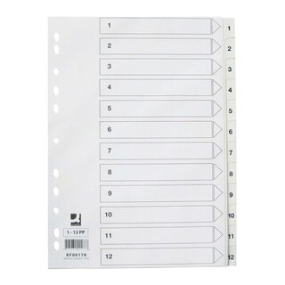 Q-Connect Zahlenregister - 1 - 12, PP, A4, 12 Blatt, weiß