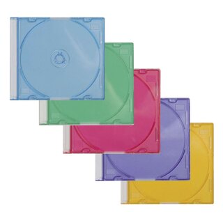 Q-Connect CD-Boxen Standard - Slim Line für 1 CD/DVD, farbig sortiert, Packung mit 25 Stück