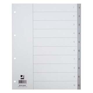 Q-Connect Zahlenregister - 1 - 10, PP, A4 Überbreite, 10 Blatt, grau