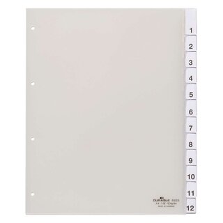 Durable Register, Hartfolie, transparent, DIN A4, Überbreite, 230/245 x 297 mm, 12 Blatt