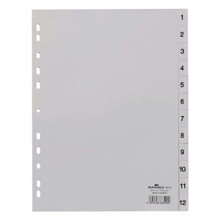 Durable Zahlenregister - PP, 1 - 12, grau, A4, 12 Blatt
