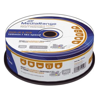 MediaRange DVD+R - 4.7GB/120Min, 16-fach/Spindel, bedruckbar, Packung mit 25 Stück