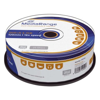 MediaRange DVD+R - 4.7GB/120Min, 16-fach/Spindel, Packung mit 25 Stück