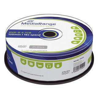 MediaRange DVD-R - 4.7GB/120Min, 16-fach/Spindel, Packung mit 25 Stück