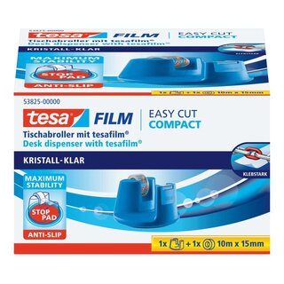 Tesa® Tischabroller Easy Cut Compact - für Rollen bis 15 mm x 10 m, blau