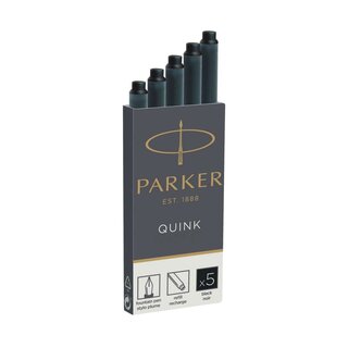 Parker Tinte für Füllhalter Quink Tintenpatrone, schwarz, 5 Patronen