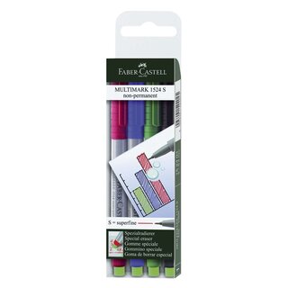 Faber-Castell CD-Marker MULTIMARK, wasserlöslich, Strichstärke: ca. 0,4 mm, 4 Farben, Etui