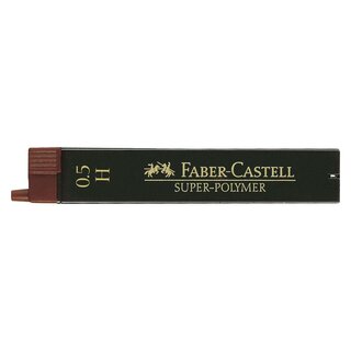 Faber-Castell Feinmine SUPER POLYMER, 0,5 mm, H, tiefschwarz, 12 Minen