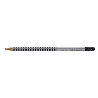 Faber-Castell Bleistift GRIP 2001 mit Radierer, B, Schaftfarbe: silbergrau