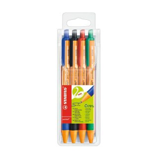 Stabilo® Kugelschreiber pointball, 0,5 mm, Etui mit blau, grün, rot, schwarz