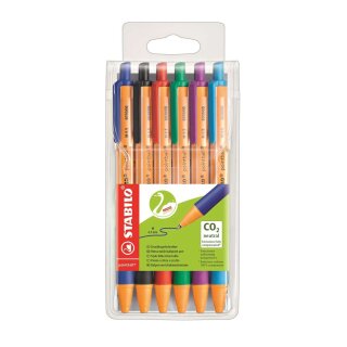 Stabilo® Kugelschreiber pointball, 0,5 mm, Etui mit blau, grün, rot, schwarz, lila, türkis