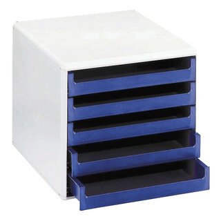 MM Metzger Mendle Schubladenboxen - A4, 5 offene Schubladen, hellgrau/blau