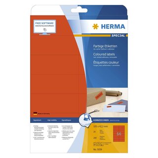 Herma 5059 Etiketten - rot, 105 x 42,3 mm, Papier, matt, 280 Stück, ablösbar