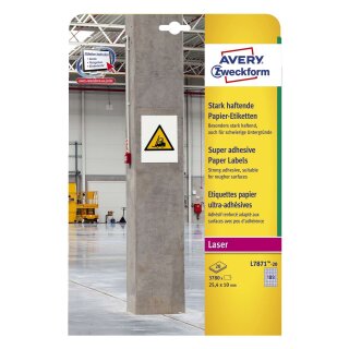 Avery Zweckform® L7871-20 Papier-Etiketten - A4, 3.780 Stück, 25,4 x 10 mm, stark haftend, weiß