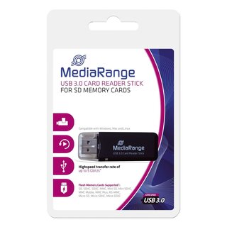 MediaRange USB 3.0 Speicherkartenlese-Stick, schwarz