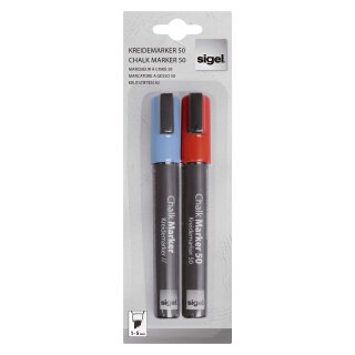 Sigel® Kreidemarker 50 - Keilspitze, 1-5mm, blau/rot, 2 Stück