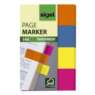 Sigel® Haftmarker Film, orange, blau, gelb, pink, 20x50 mm, 160 Streifen