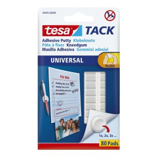 Tesa® Klebestrips Tack - Klebeknete, 80 Stück, 50g, ablösbar, weiß