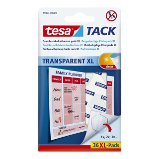 Tesa® Klebestrips Tack - 36 Pads XL, ablösbar, transparent