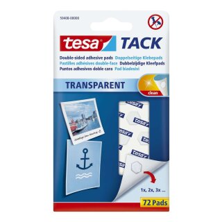 Tesa® Klebestrips Tack - 72 Pads, ablösbar, transparent