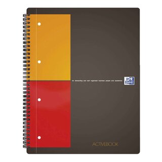 Oxford International Activebook - A4+, 5 mm kariert, 80 Blatt, Register und Dokumententasche, grau